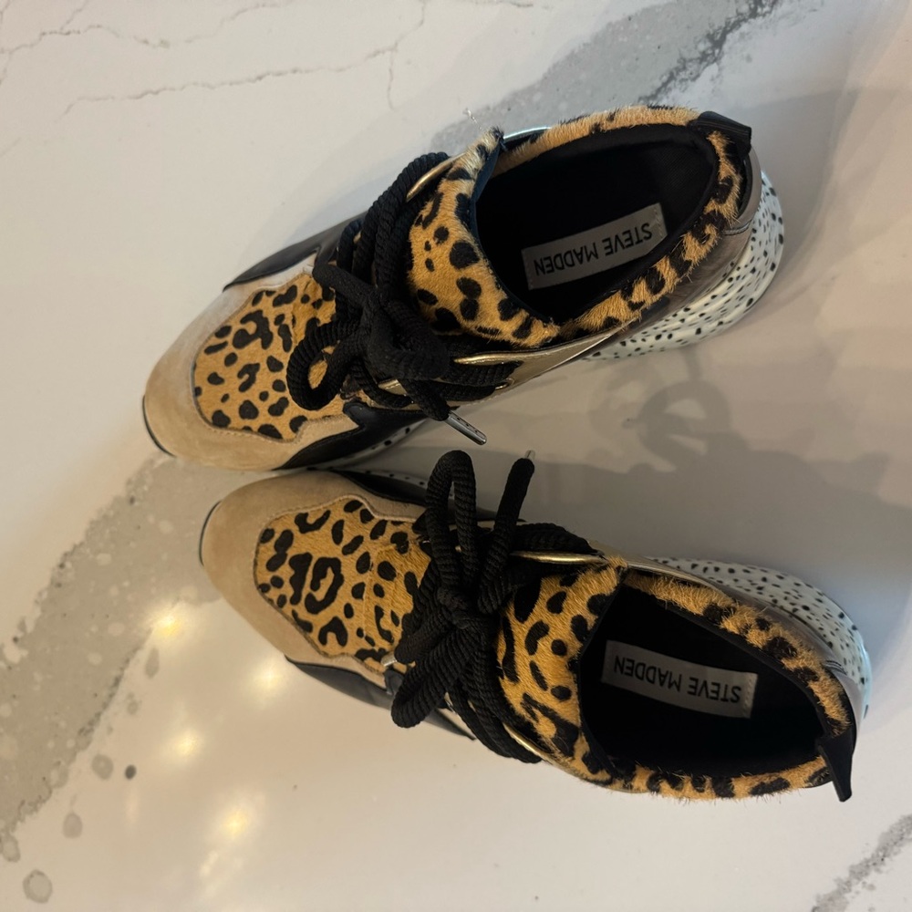 Steve Madden Brown and Black Sneakers with Leopard Print